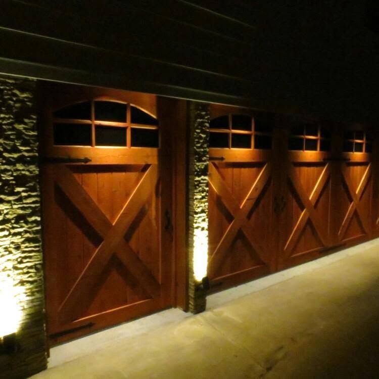 Cedar doors at night