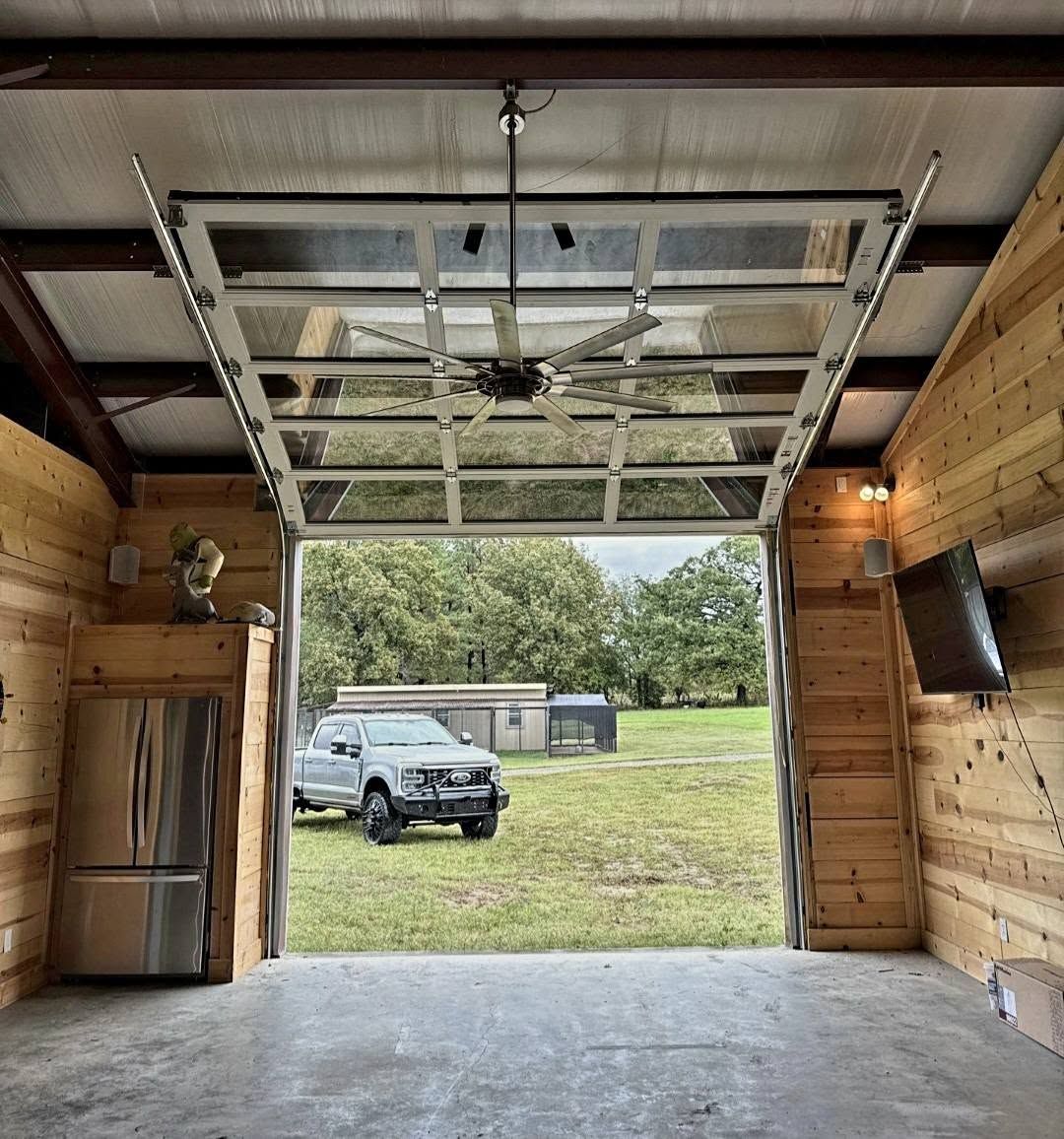 Glass door with roof pitch